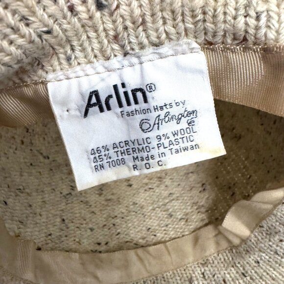 Vintage Arlin Arlington Knit Hat Beige Speckled Wool Blend Made in Taiwan - Picture 2 of 2